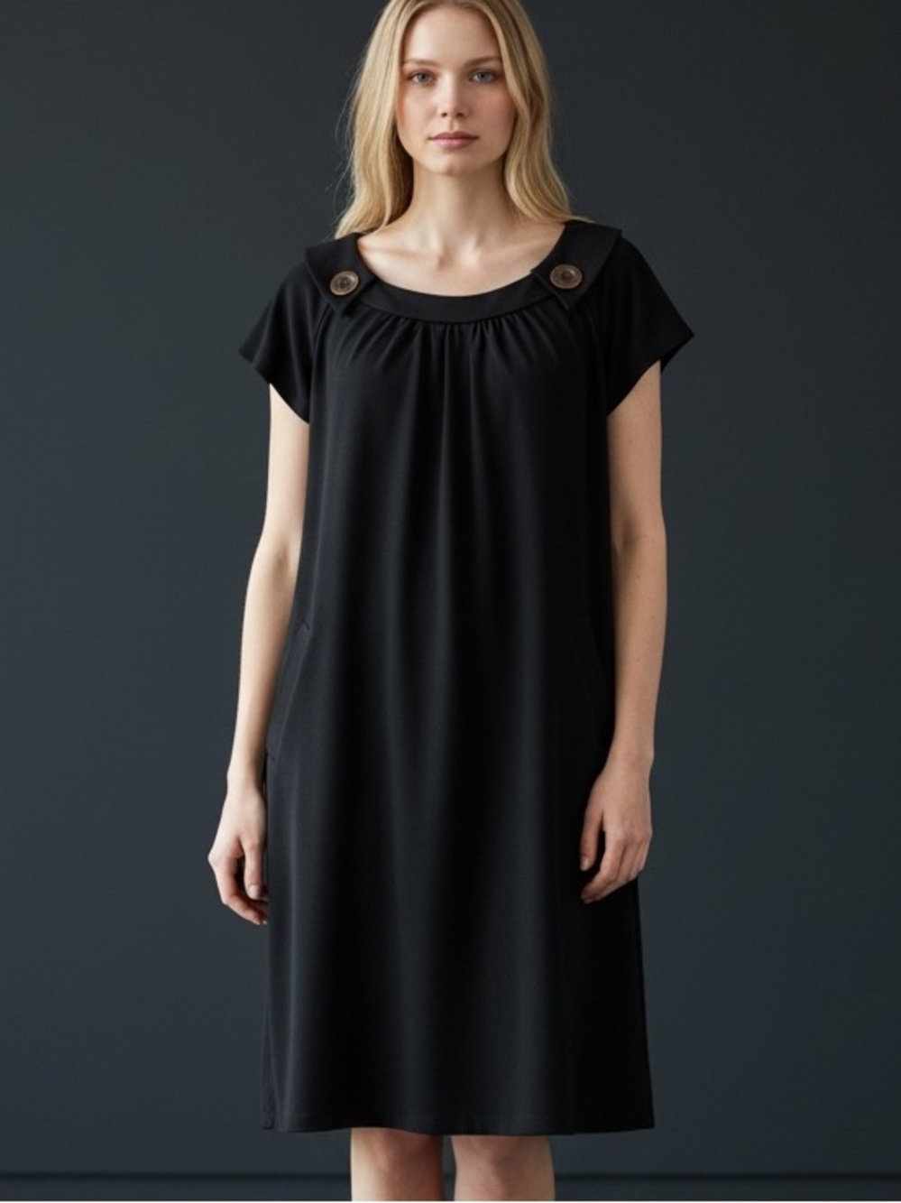❤️ VINTAGE Evan Piccone Black Knit Shift Dress 16
